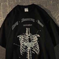 harajuku women t shirt skeleton print grunge aesthetic gothic short sleeve tshirt female fashion streetwear unisex clothes tops