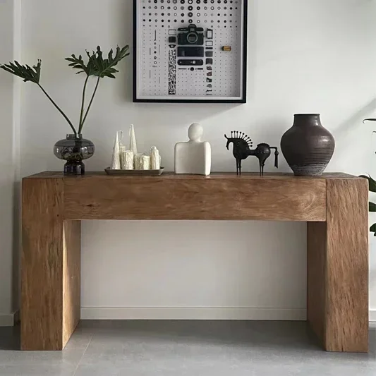 

Nordic Retro Log Hallway Cabinet Partition Hallway Desk Storage Rack Bench