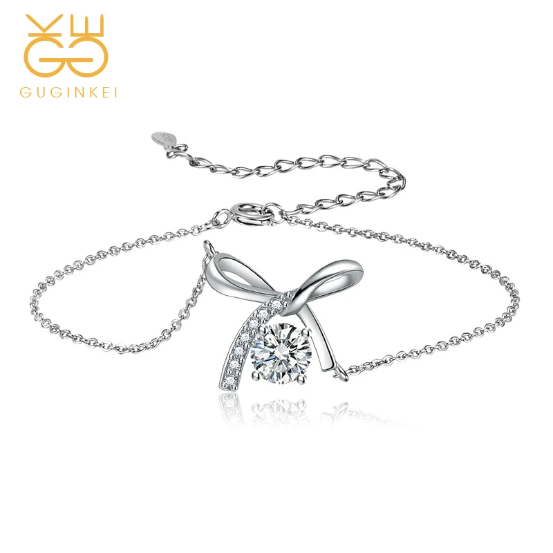 

GUGINKEI Luxury Simple Bow Zircon Moissanite Bracelets Silver 925 Jewelry Womens Jewellery 925 Sterling Silver Bracelet Gift
