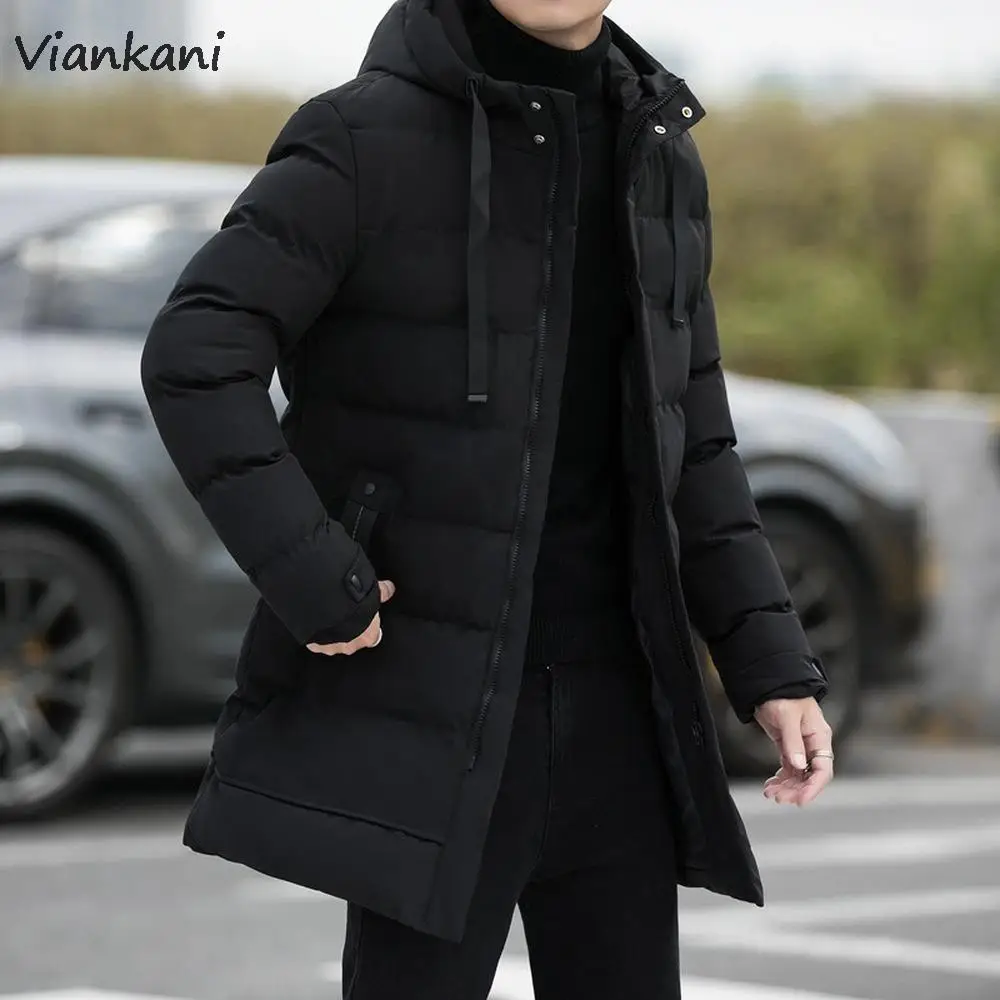 Men Long Puffer Jacket Autumn Parka Jacket With Hood Korean Fashion Slim Fit Long Jackets Men Cotton Padded Warm Coat 2022 Trend