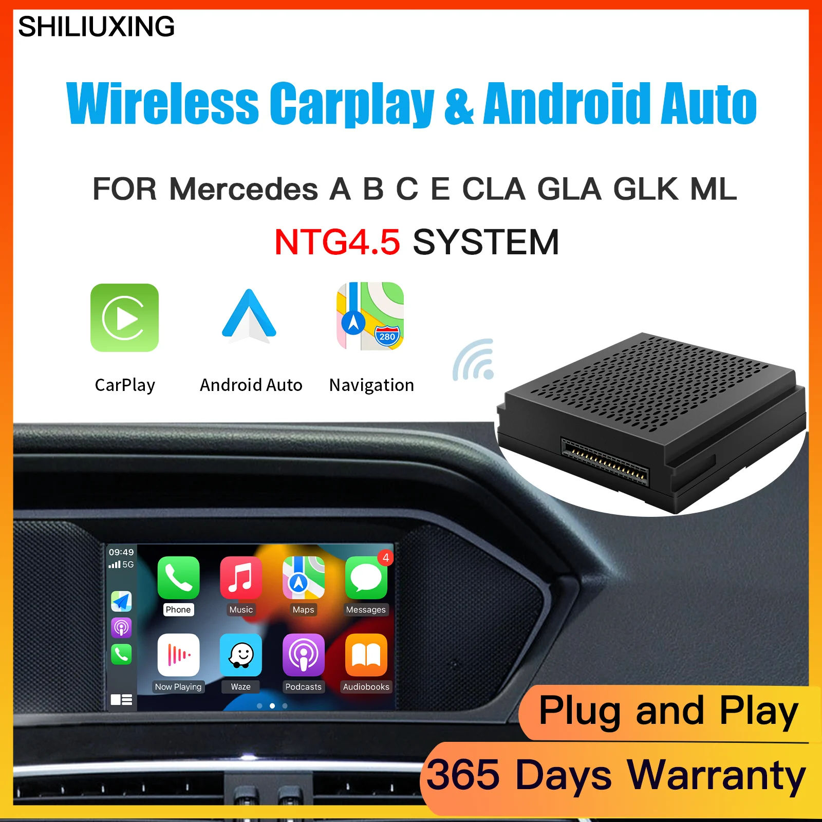 

Mercedes Wireless Carplay&Android Auto, for Benz A/B/C/E/CLA/GLA/GLK/ML/SLD W204 with NTG4.5 System AirPlay Navigation Functions