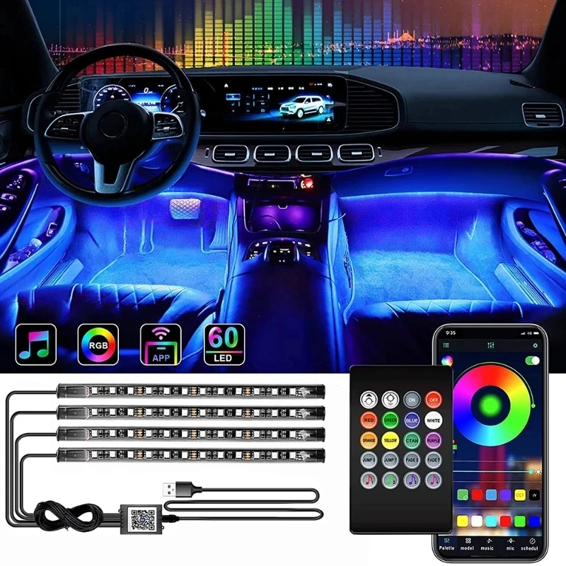 

Led Car Foot Ambient Light With USB Neon Mood Lighting Backlight Music Control App RGB Auto Interior Decorative Atmosphere Light