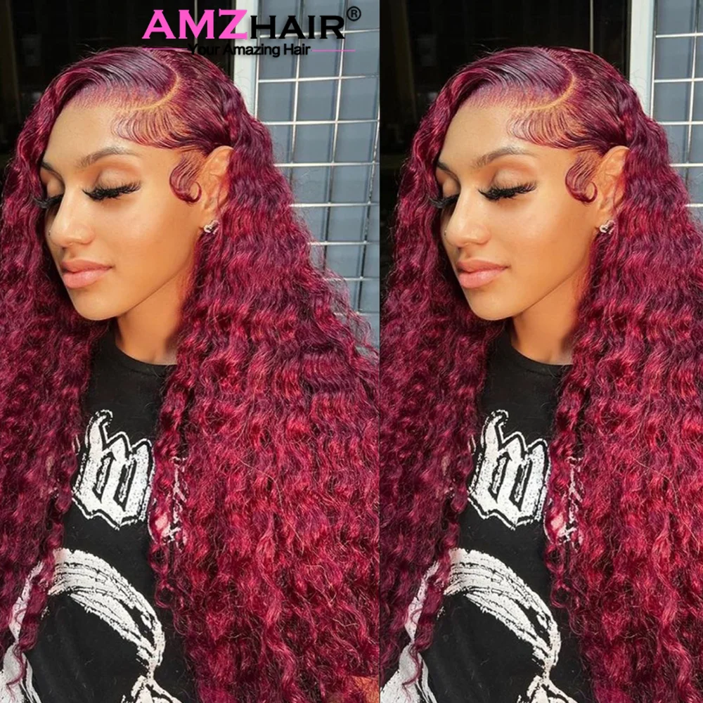 

99J Burgundy Hd Lace Front Wig Human Hair 13X4 Kinky Curly Red Colored Lace Frontal Human Hair Wigs For Women Lace Closure Wig