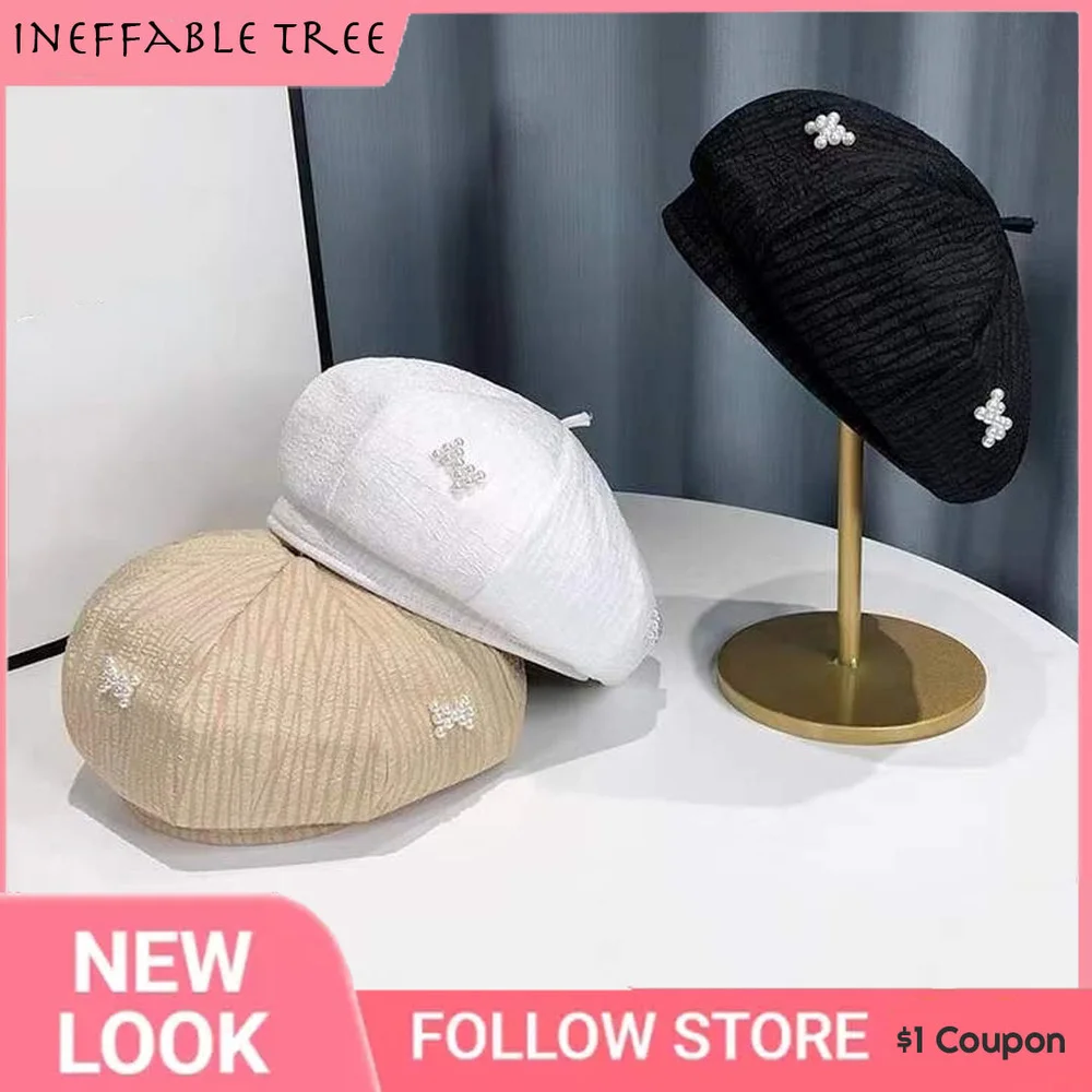 

INS French Beret Hat Women Pearl Painter Hat Autumn British Retro Newsboy Hat All-match Casual Beanie Cap Casquette Femme Luxe