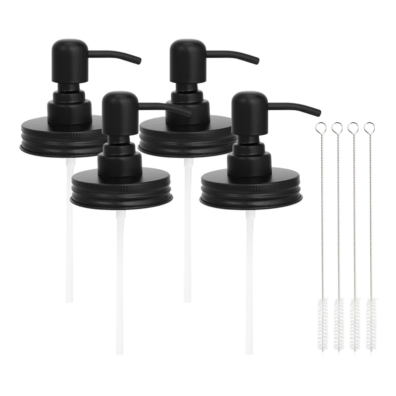 

4 Pack Jar Soap Dispenser Lids With Pumps,Lotion Soap Dispenser Lids For 16 Oz 4 Cleaner Brushes Included