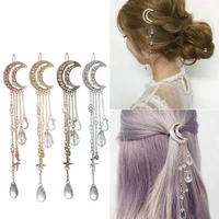 moon crystal tassel long chain beads dangle lady elegant hair hair bands gift women jewelry clip hair hairpin fa t6d8