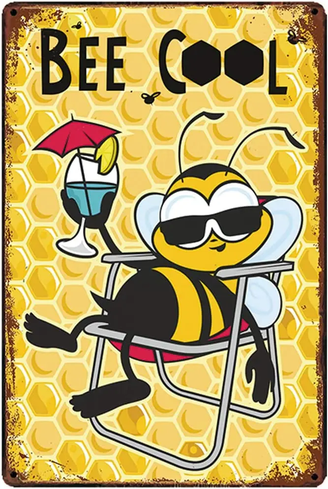 

Оригинальный винтажный дизайн, крутой настенный плакат в виде пчелы, жестяной металлический логотип, Толстый листовой плакат с принтом, Нас...