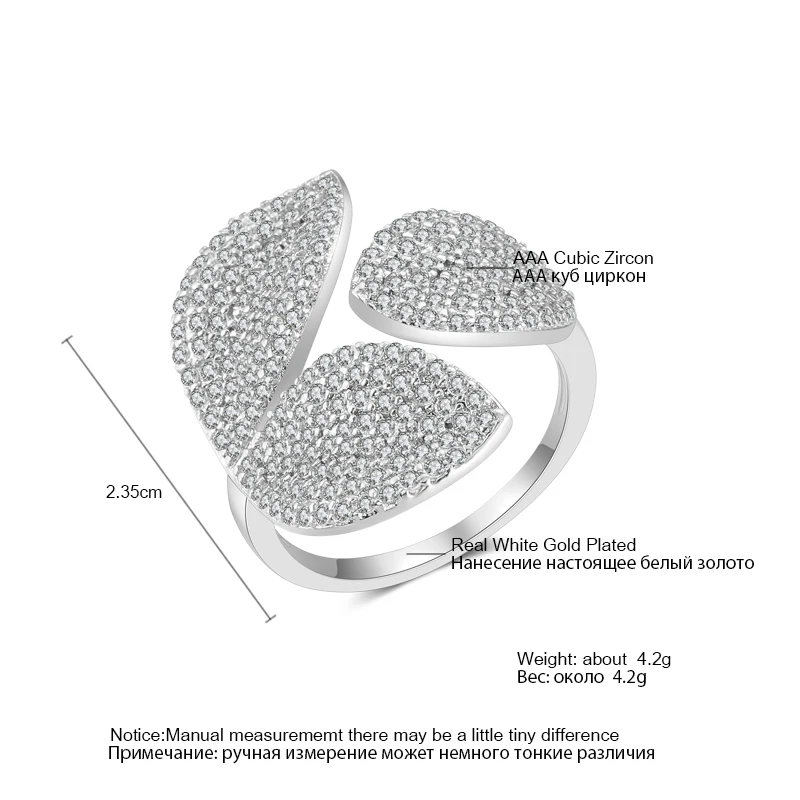 Женские кольца с большими листьями и фианитами элегантное уникальное