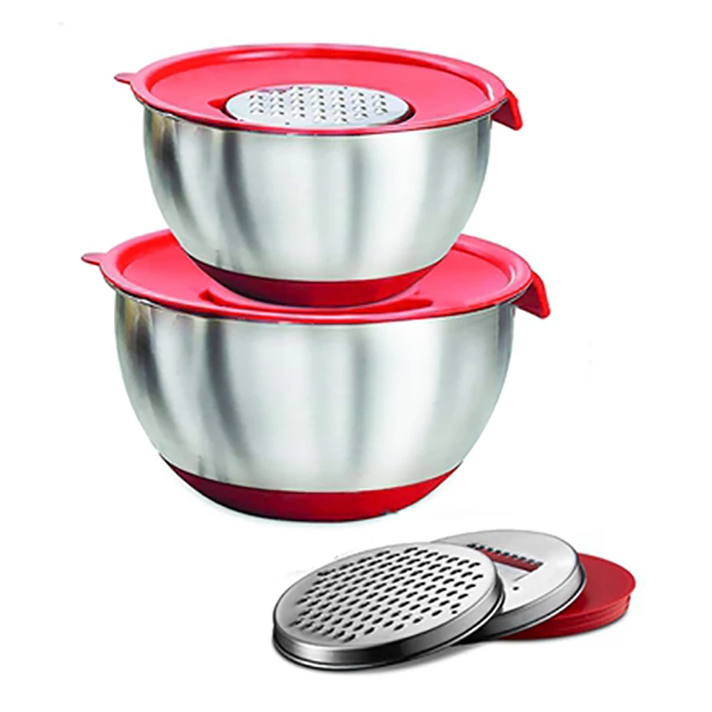 

Stainless Steel Salad Mixer Bowls Set with Lids/Handle/Grater, Kitchen Baking Non-Slip Mixing Bowl Food Container