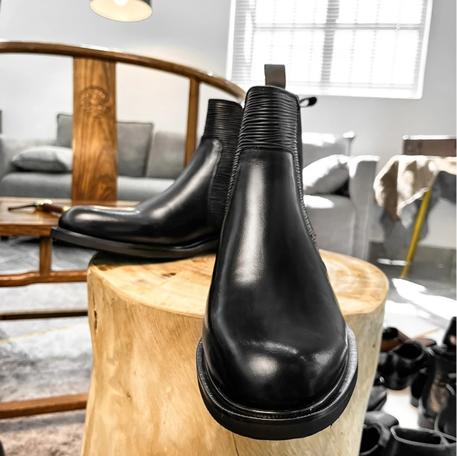 Sipriks Men's Genuine Leather Chelsea Boots Black Dark Brown Ankle Boot Fashion Classic Shoes