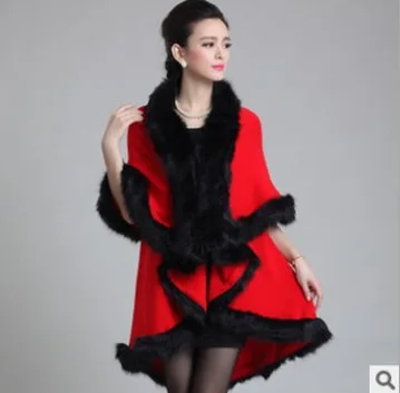 Autumn and winter new fur coat women's cape knitted sweater faux fur shawl