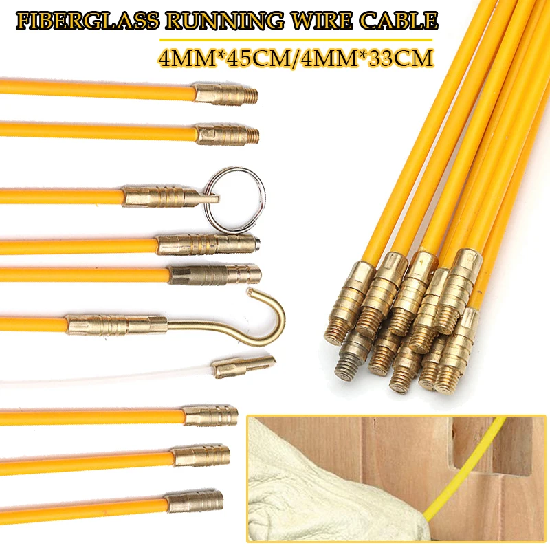 

10pcs/set 33/45cm Diameter 4mm Fiberglass Wire Cable Running Rods Fish Pulling Wire Holder Kit Electrical Wires With Hook