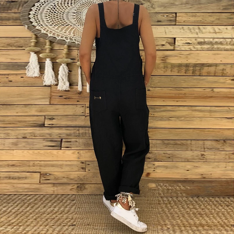 Women Casual Jumpsuits 2023 Summer Vintage Cotton Linen Straps Wide Leg Pants Fashion Spaghetti Strap Solid Bib Overalls Outfit