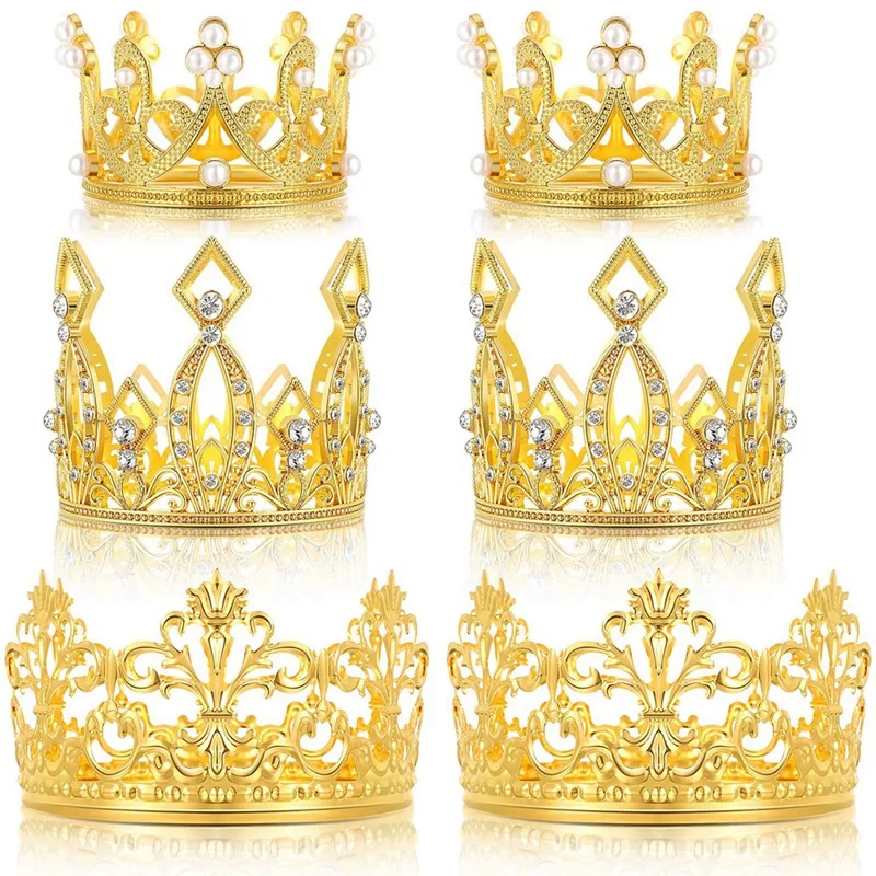 

6 Pcs Crown Cake Topper Birthday Mini Crown Cake Topper Crystal Pearl Tiara Cupcake Toppers For Wedding Birthday Party
