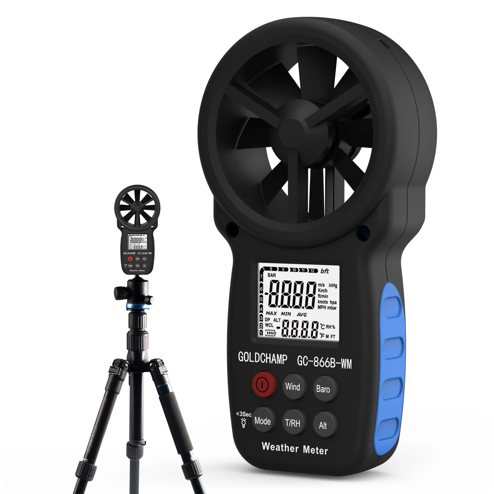 HP-866B-WM измеритель скорости ветра цифровой датчик чашка анемометр 30 м/с ЖК-дисплей