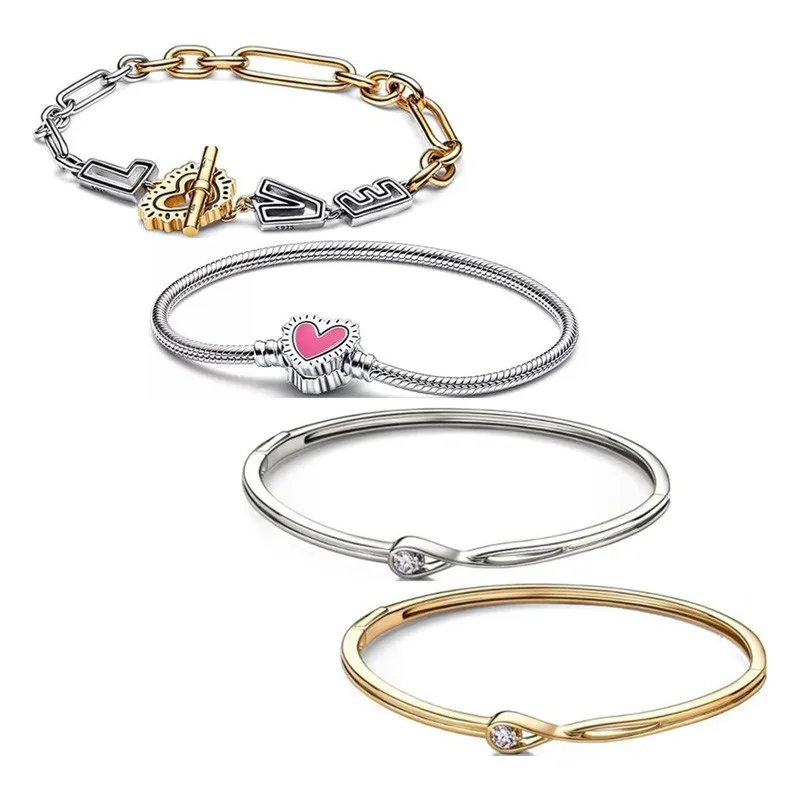 

New Hot 925 Silver Exquisite Water Drop Shiny Zircon Logo Bracelet For Women's Original High Quality DIY Fashion Charm Jewelry