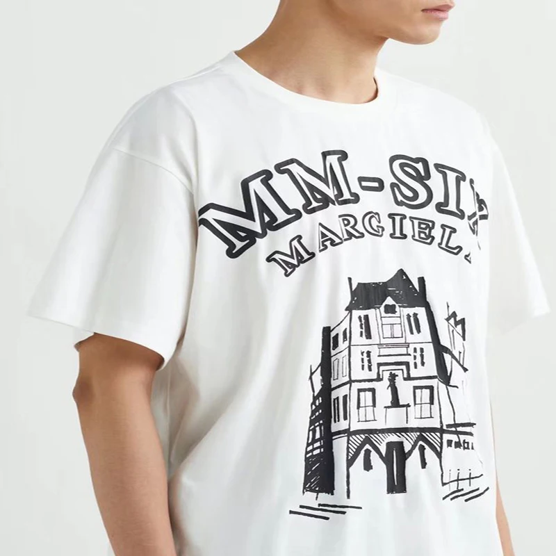 

New MARGIELA MM6 T-Shirts MM SIX Alphabet Architectural Print Tee Men Women Best Quality Oversize Short Sleeve T-Shirt gym