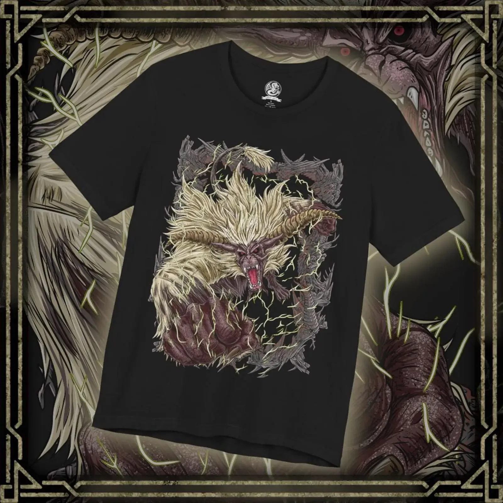 Фото Футболка Drippy Souls Rajang the Golden Mane, винтажная, с эффектом потертости, универсальная, дышащая, для повседневной носки, с мягкой графической печатью. №1