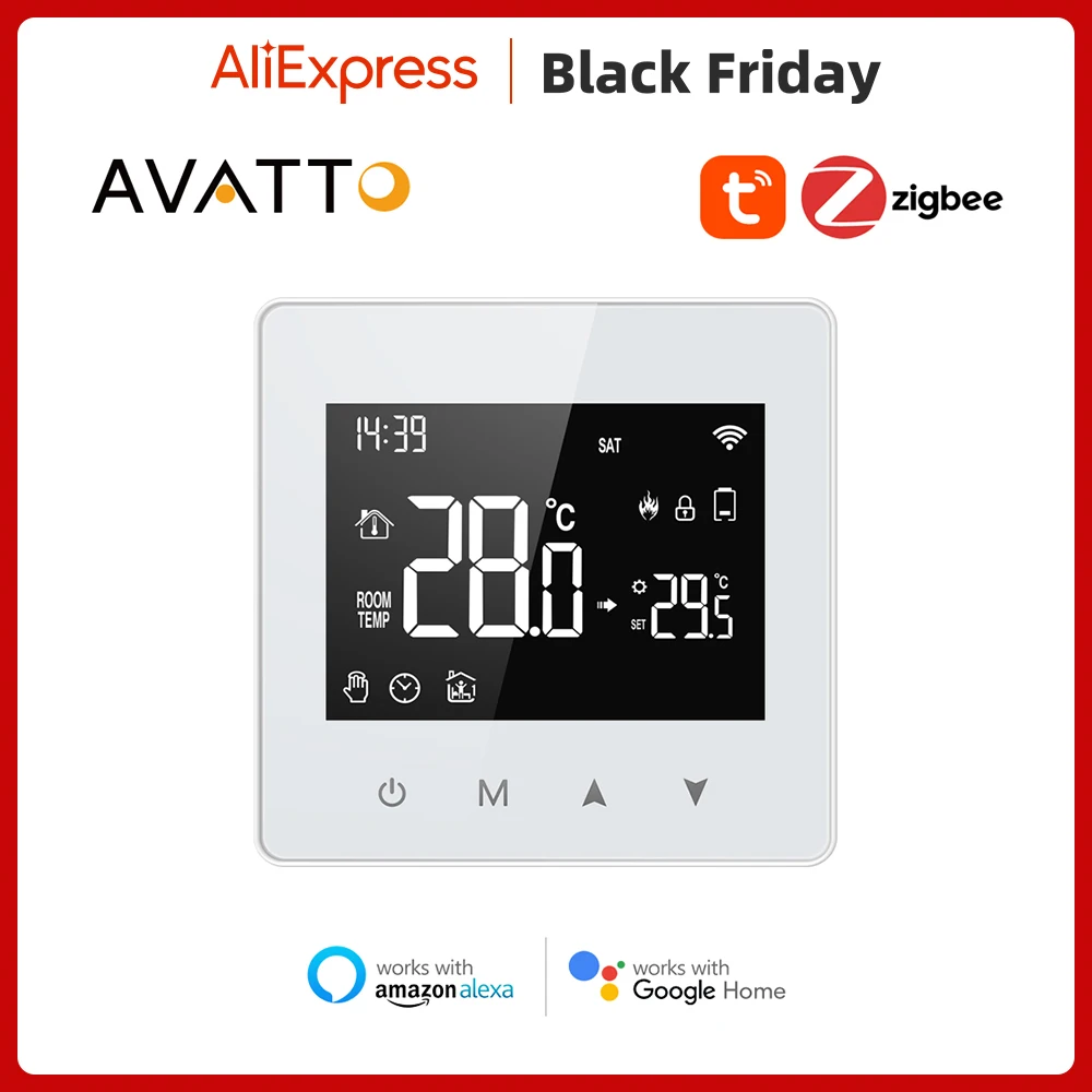 

AVATTO Tuya WiFi/Zigbee Smart Thermostat Battery Powered Temperature Controller for Gas Boiler,Work for Alexa Google Home.
