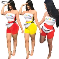 rstylish womens two piece sets letter print sexy tube crop top biker shorts suit bodycon tracksuit summer streetwear outfits