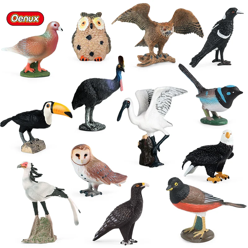 

Oenux Wild Bird Animals Forest Pigeon Magpie Owl Toucan Cassowary Figurines PVC Action Figure Garden Decoration Miniature Toy