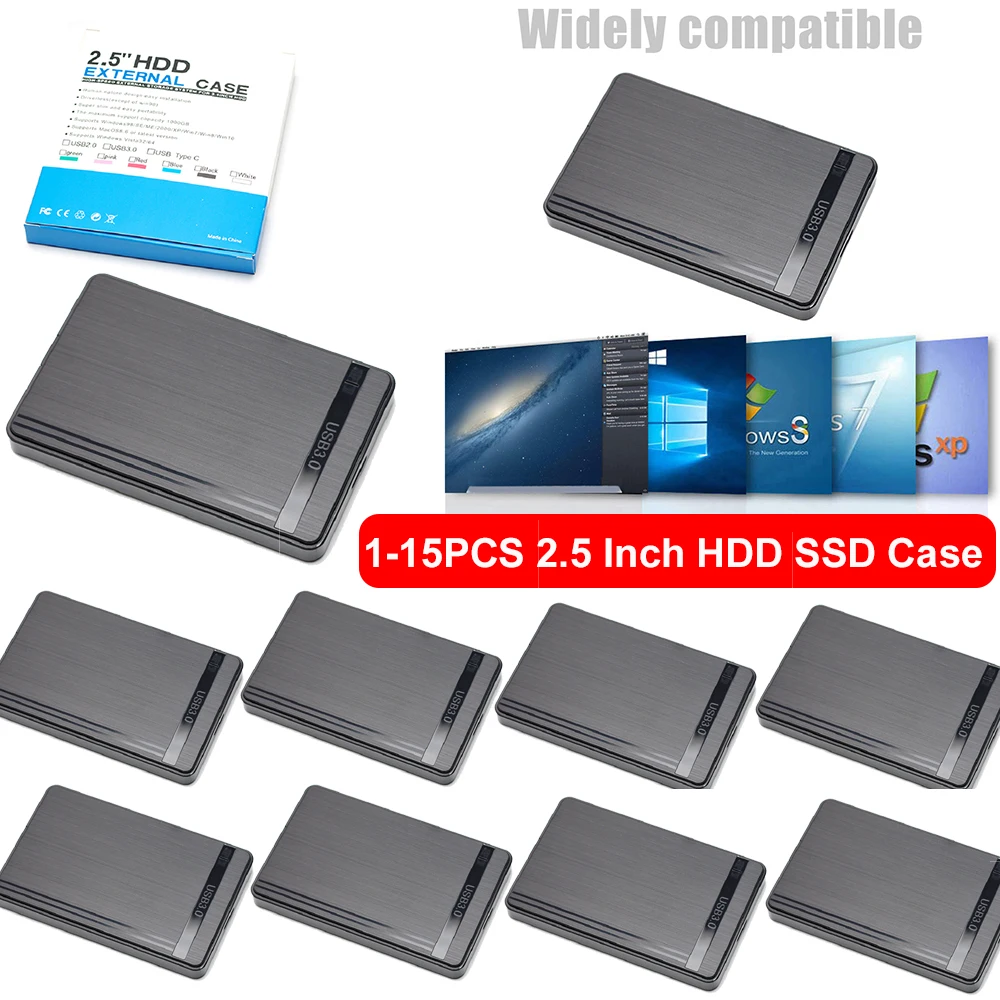 

1-15pcs 2.5 Inch USB3.0 External HDD SSD Case Solid State Hard Disk Box High Speed Plug and Play Portable Storage Devices