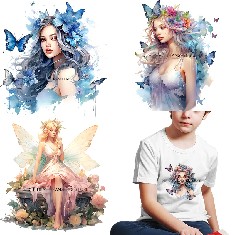 Акварель сказка бабочка эльф девочка DTF Термотрансферная одежда для детей