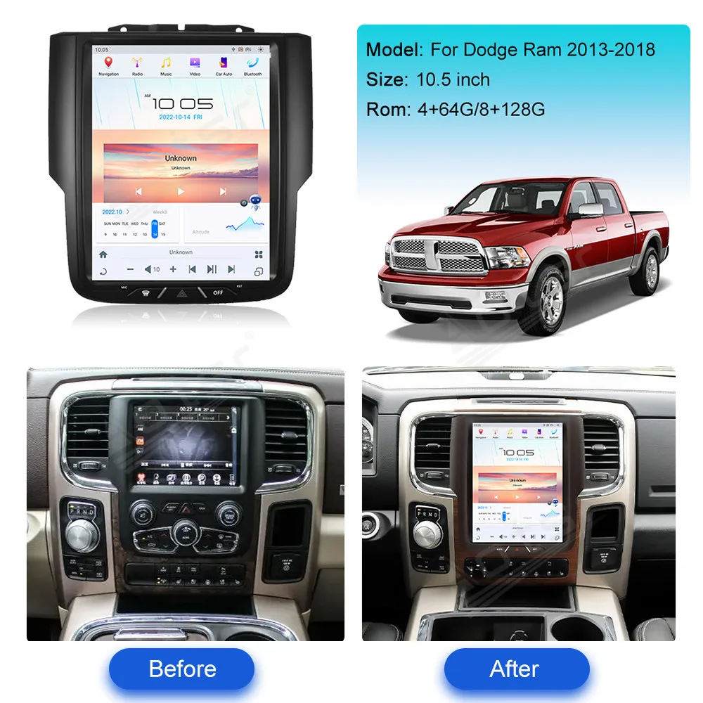 10 5-дюймовый Android 11 для Dodge Ram 2013-2018 Carplay автомобильный радиоприемник GPS-навигация