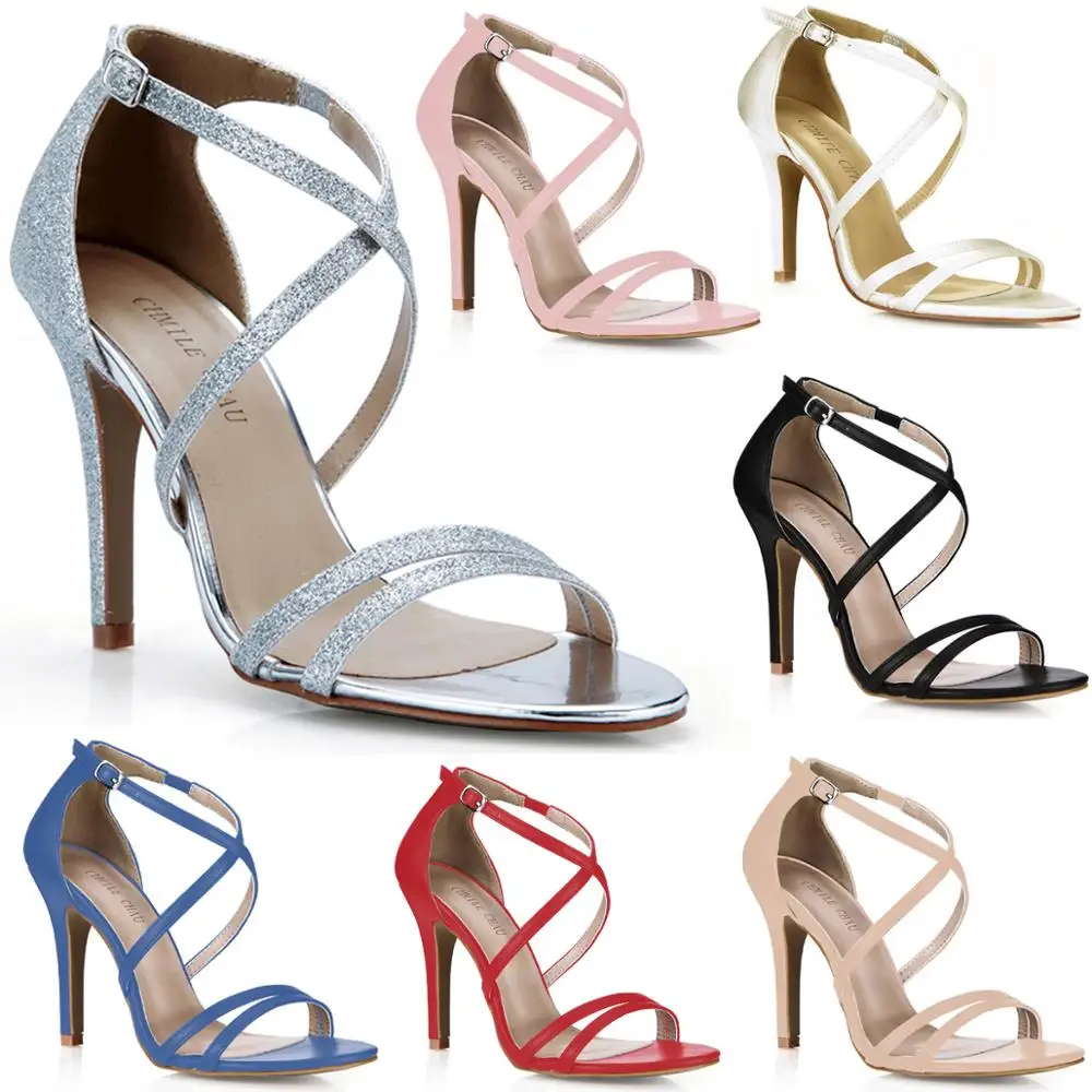 

CHMILE CHAU Sexy Fashion Evening Party Women Shoes Stiletto High Heel Cross Strap Sandals with Buckle Plus Size 5186-16a