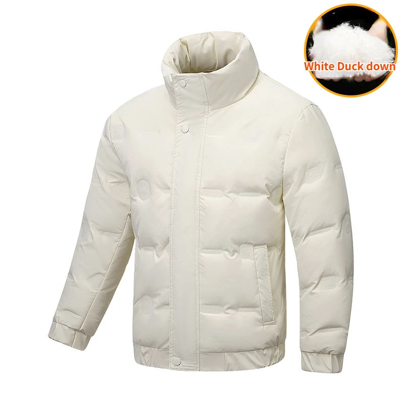 Мужской зимний легкий пуховик с воротником-стойкой и защитой от ветра