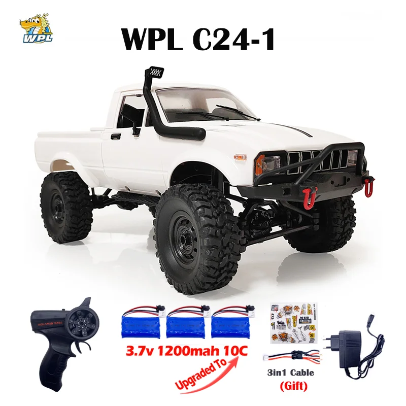 WPL C24-1 Full Scale RC Car 1:16 2.4G 4WD Rock Crawler Electric Buggy Climbing Truck LED Light On-road 1/16 For Kids Gifts Toys