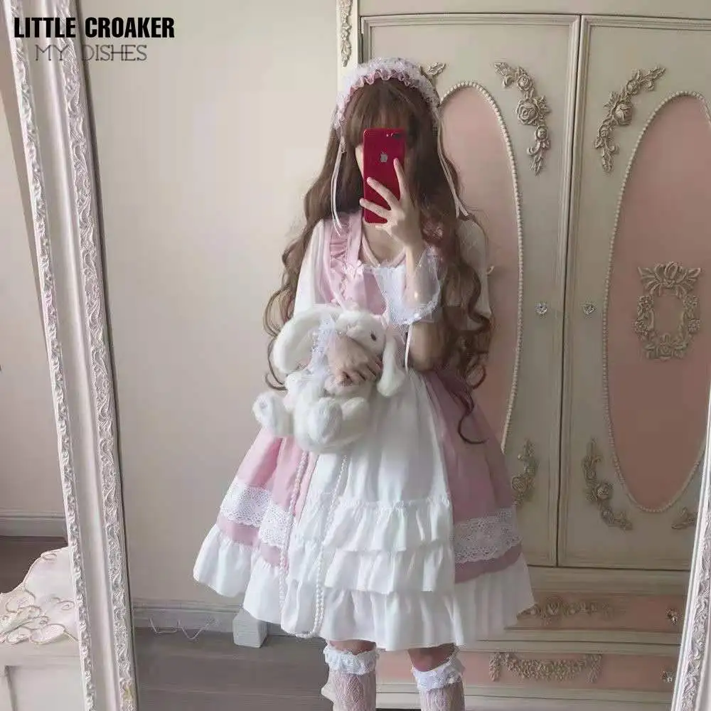 Японская женская кавайная одежда черный розовый костюм горничной лоли милое