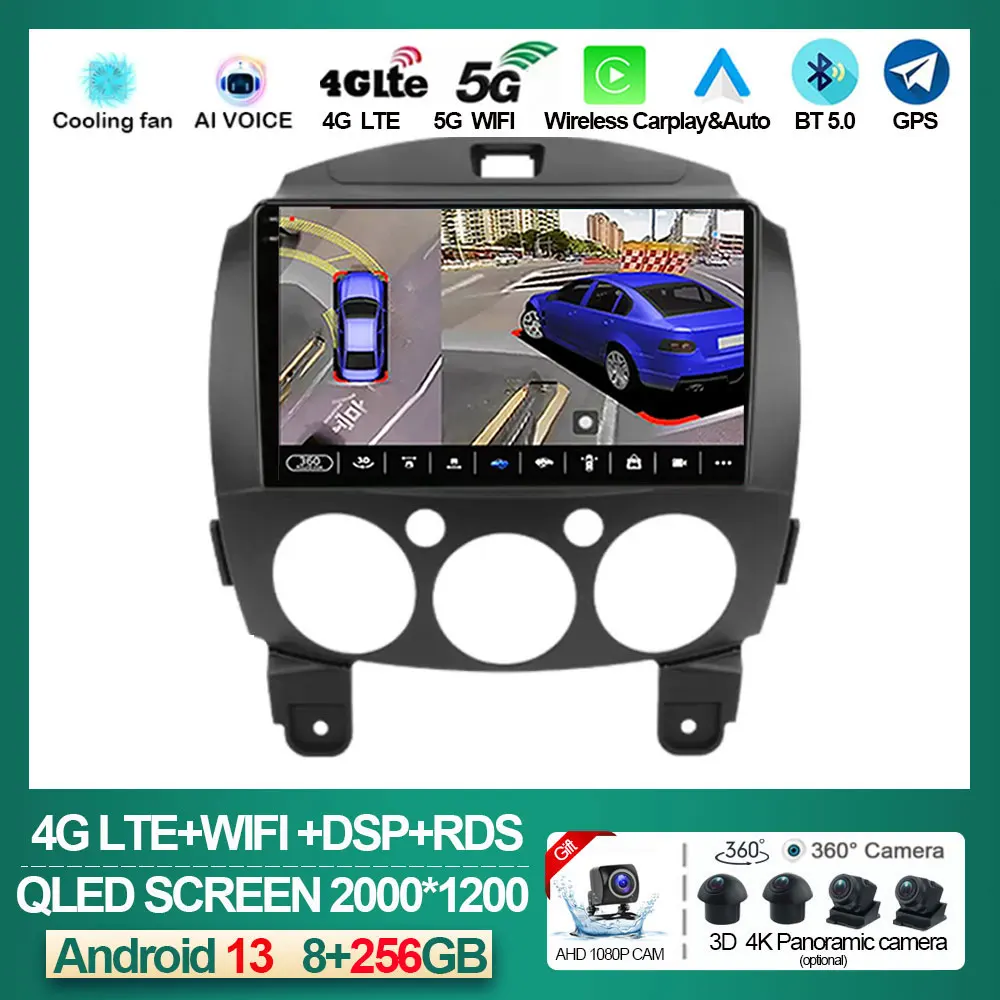 

Автомагнитола на Android 13, мультимедийный видеоплеер для MAZDA 2 Mazda2 2007-2014, GPS-навигация, 4G + WIFI, головное устройство Carplay NO 2 Din