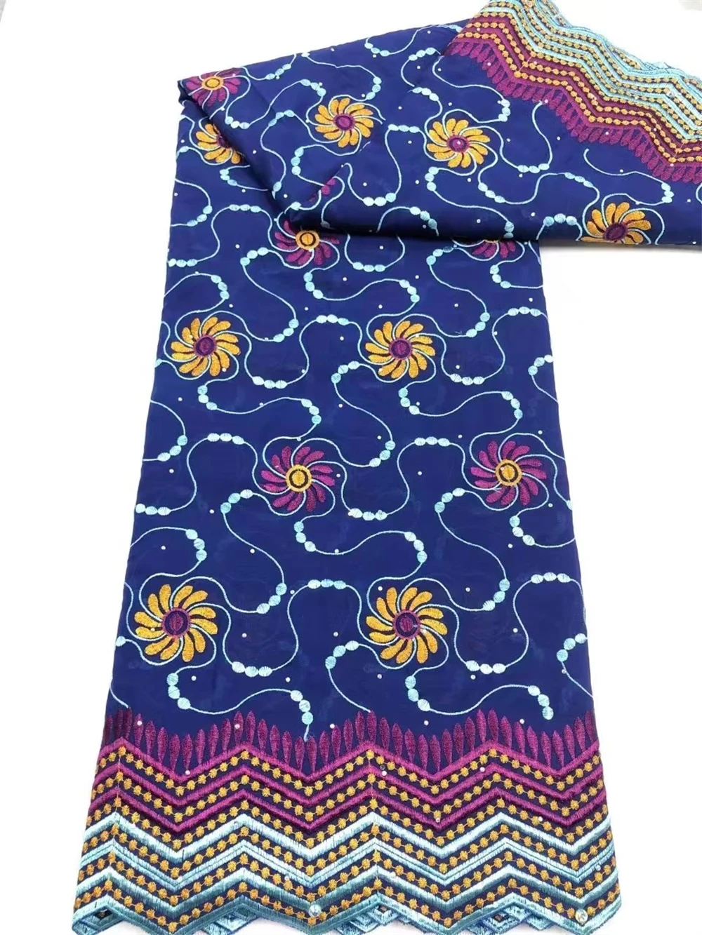 

Swiss Voile Lace Fabric for Women Dress, Blue Embroidery, Cotton, African, 5 Yards