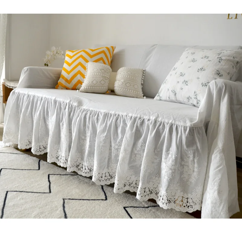 White French Nordic fresh ins cotton lace lotus leaf dust-proof sofa cover towel cover fabric decorative fabric