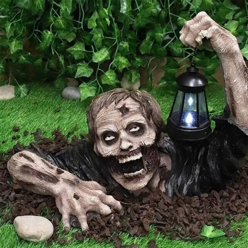 

Хэллоуин, ползающая статуя зомби, фонарь со светодиодсветильник кой, полимерная скульптура зомби, статуя, ремесла, наружный двор, газон, сад...