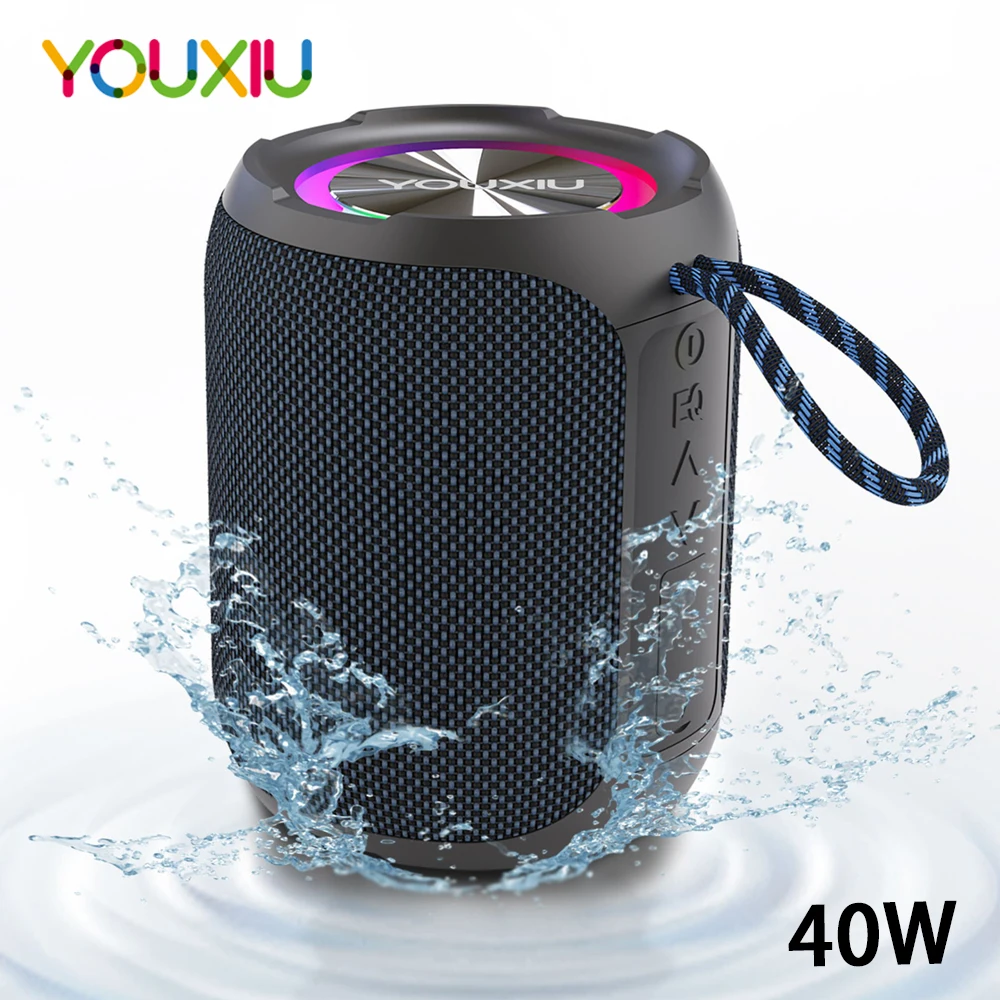

YOUXIU 40W Portable Bluetooth Speaker Subwoofer 360 Degree Stereo Surround Sound Box Waterproof IPX7 Support TF TWS USB Speakers
