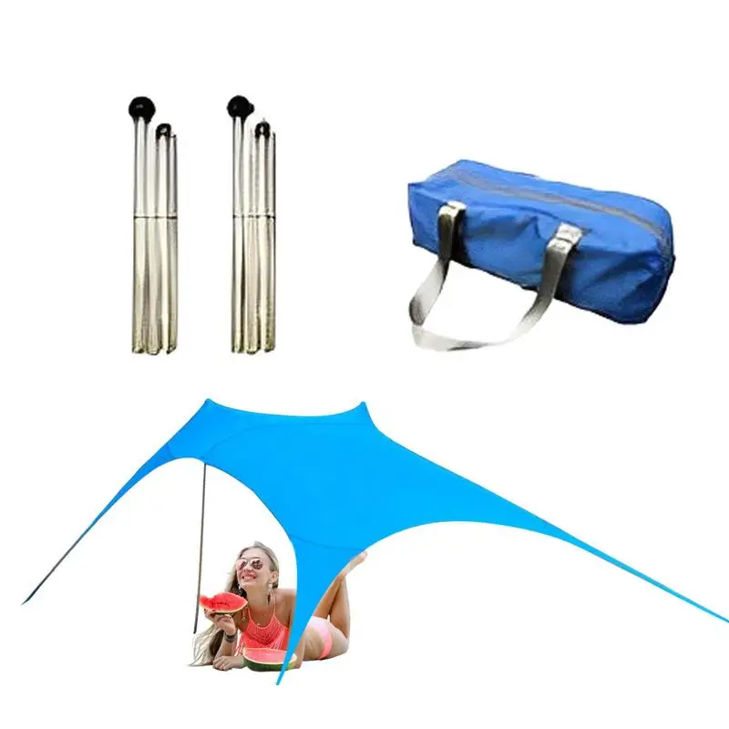 

Beach Tent Sun Shade Canopy Up Grande Beach Tent Sun Shelter Stability 4 Poles Outdoor Shade For Beach Fishing Backyard Camping