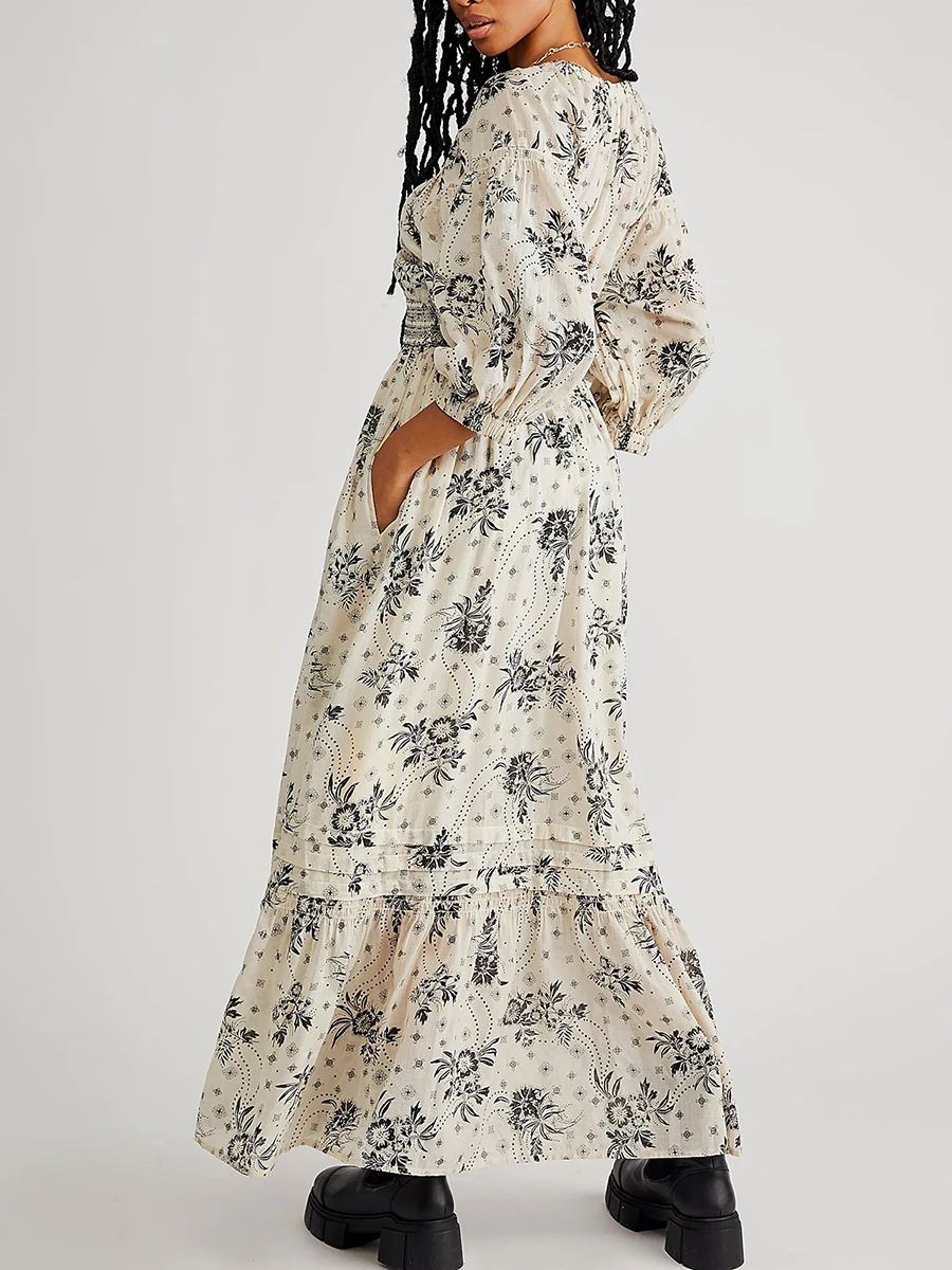 Женское богемное Цветочное платье длинное ТРАПЕЦИЕВИДНОЕ ПЛАТЬЕ С Рукавом до