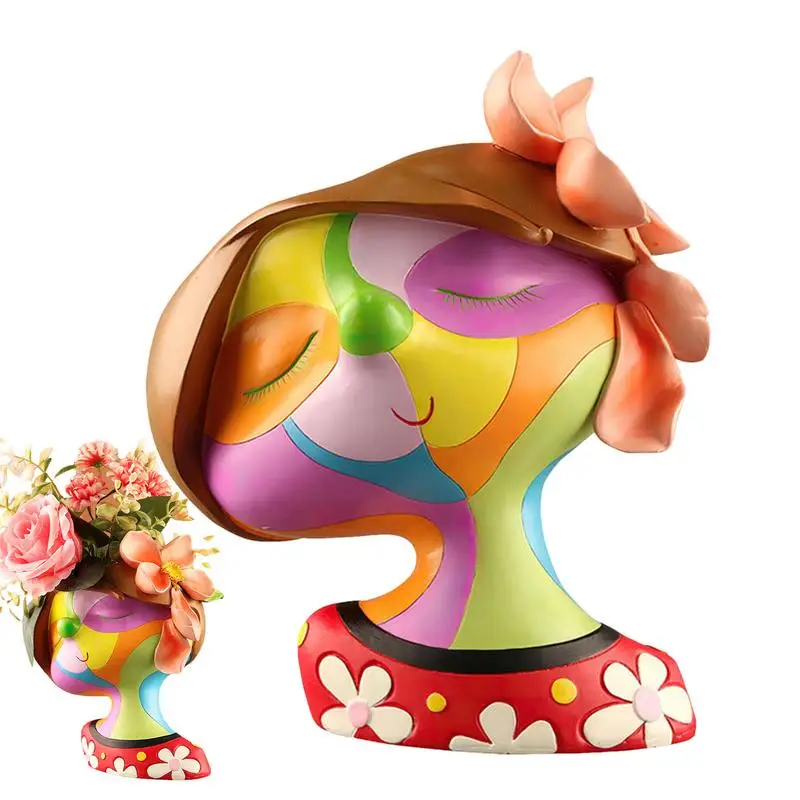 

Face Planters Pots Head Abstract Rainbow Cute Girl Flowerpot Resin Face Planter With Drainage Creative Face Pots For Plants