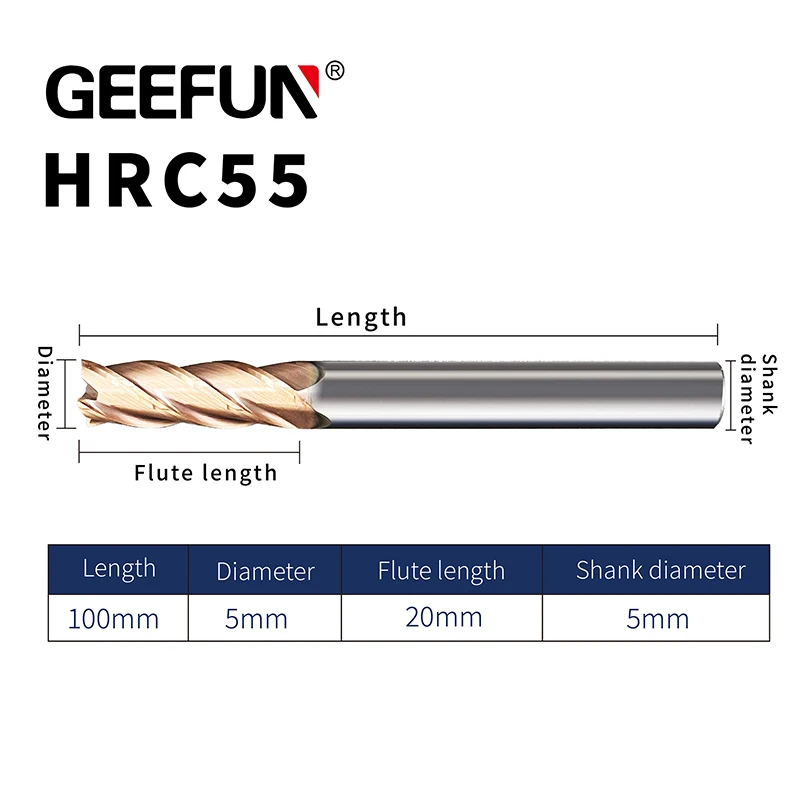 

Компрессионная Концевая фреза GEEFUN, твердосплавная 4 канавки, диаметр 5 мм/длина 100 мм, для металла