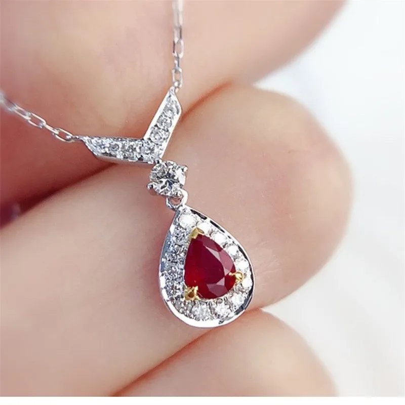 

Bright Red Pear Cubic Zirconia Wedding Necklace for Women 2022 New Luxury Fashion Engagement Anniversary Party Jewelry