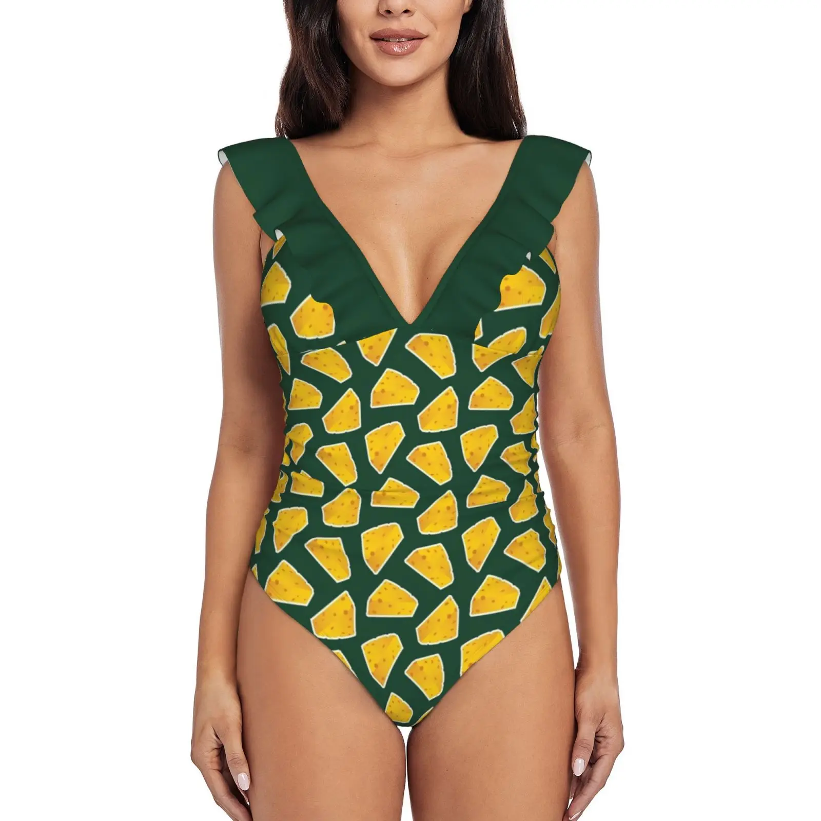 

Узор, зеленый фон, гофрированный Цельный купальник, женский сексуальный Монокини, купальник, новые пляжные купальные костюмы с узором