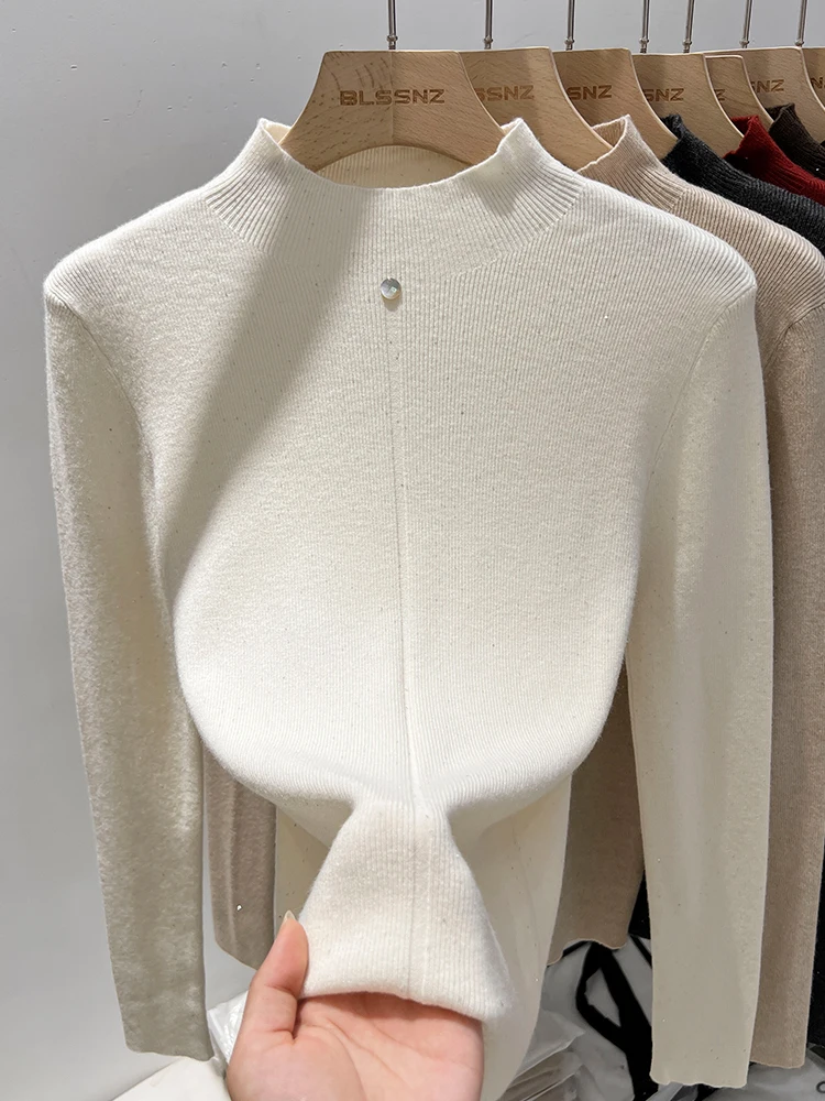 Ankela Red Half-high Collar Knit Women Bottoming Shirt Autumn and Winter Inner wear Can Be Worn outside Slim fit Top Pu... |