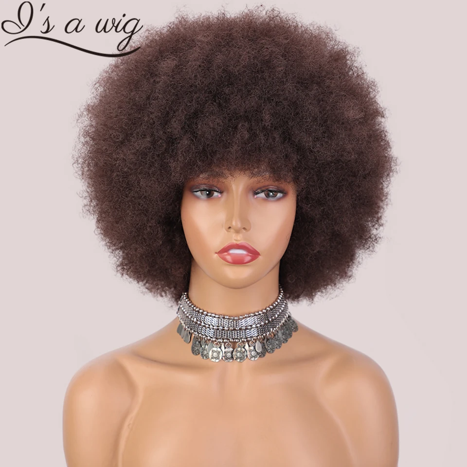 

Short Fluffy Synthetic Wig Dark Brown Afro Wigs for Black Women Kinky Curly Party Dance Cosplay Natural Blonde Red Black Wig