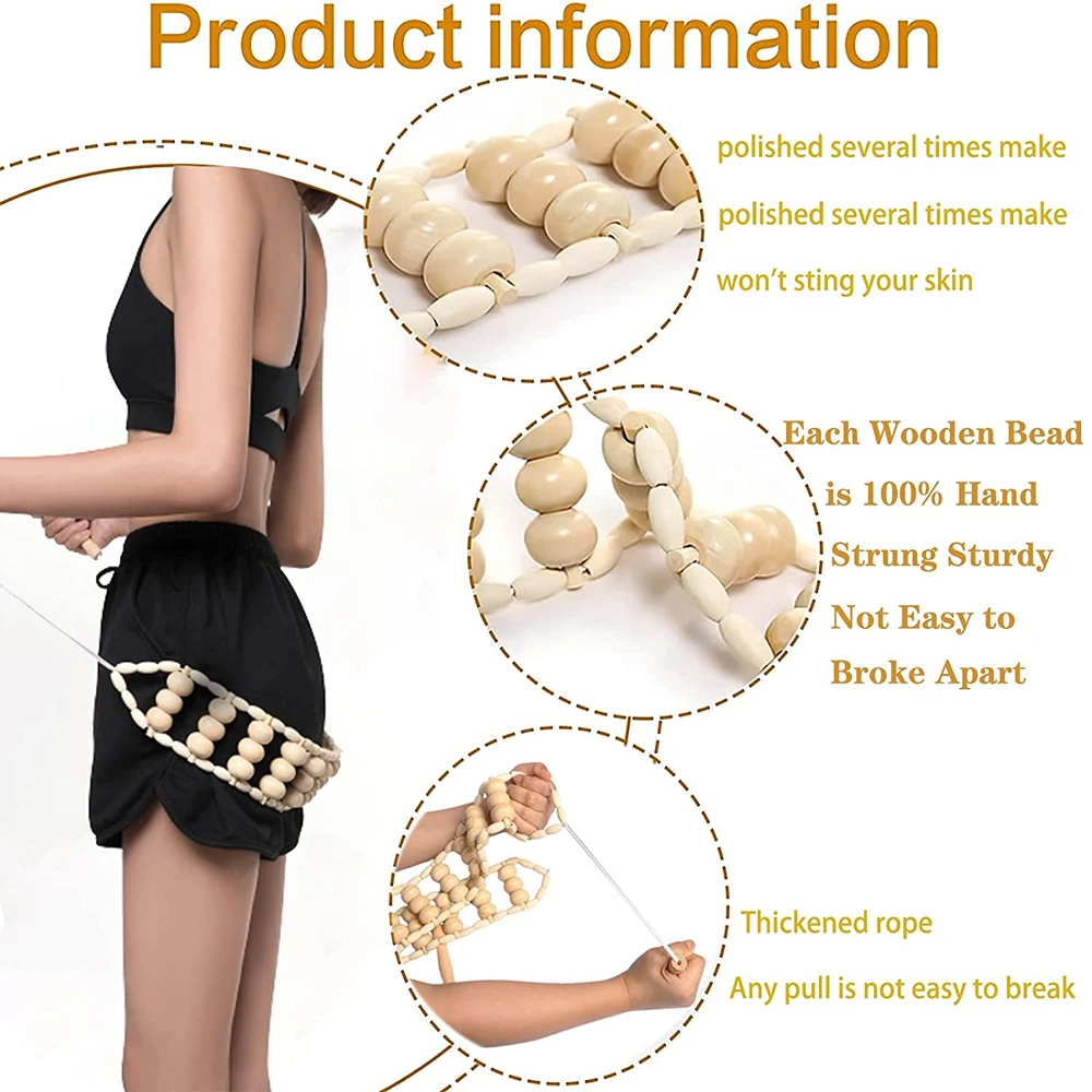 TCCRE Wood Back Massage Roller Rope Therapy Cellulite Tools Self For Neck Leg Pain Relief | Красота и здоровье