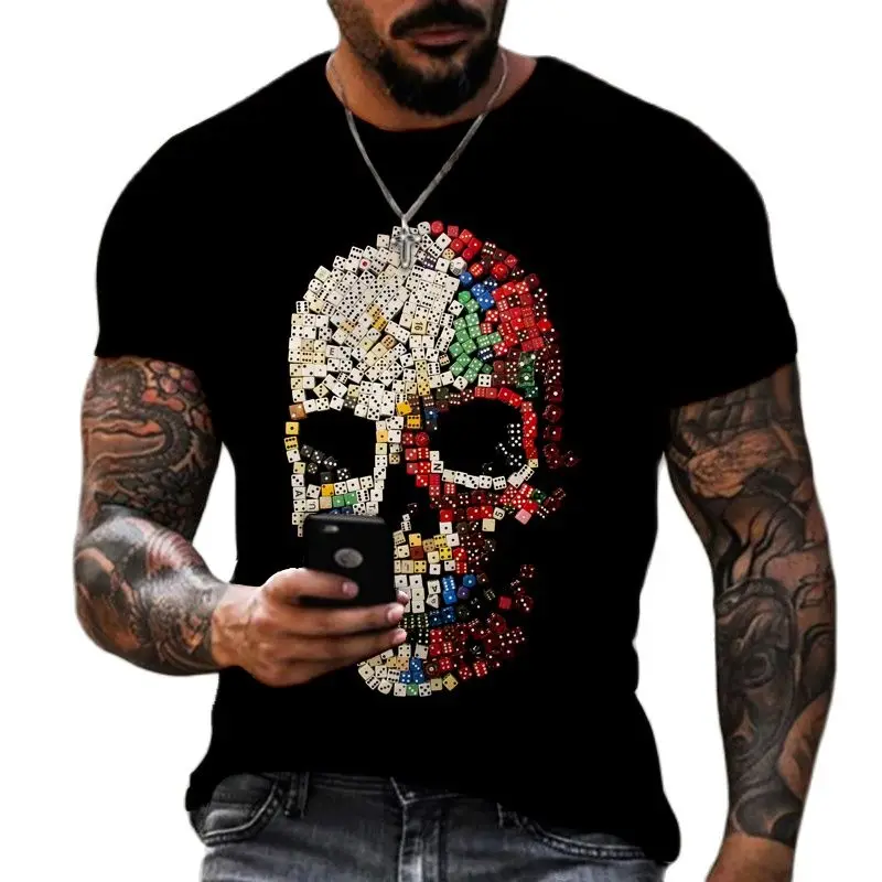 

Мужская рубашка с коротким рукавом и 3D-принтом черепа, Уличная Повседневная дышащая футболка свободного покроя в стиле хип-хоп, с круглым вы...