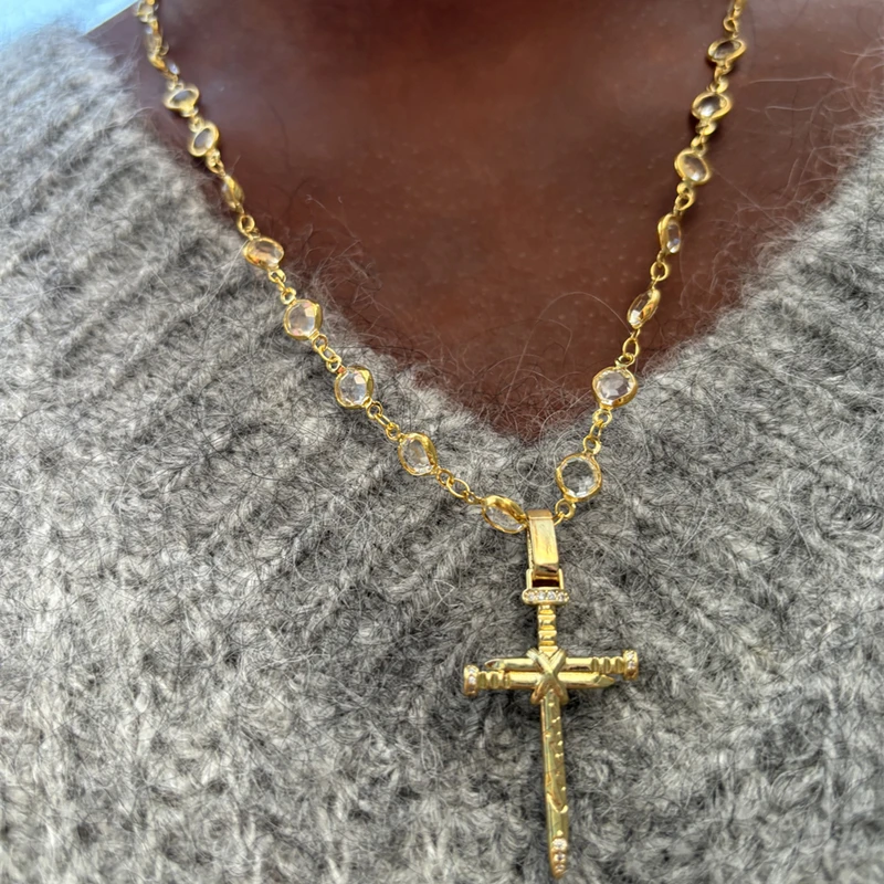 Красочные циркониевые ожерелья с подвеской в виде креста для женщин и девочек