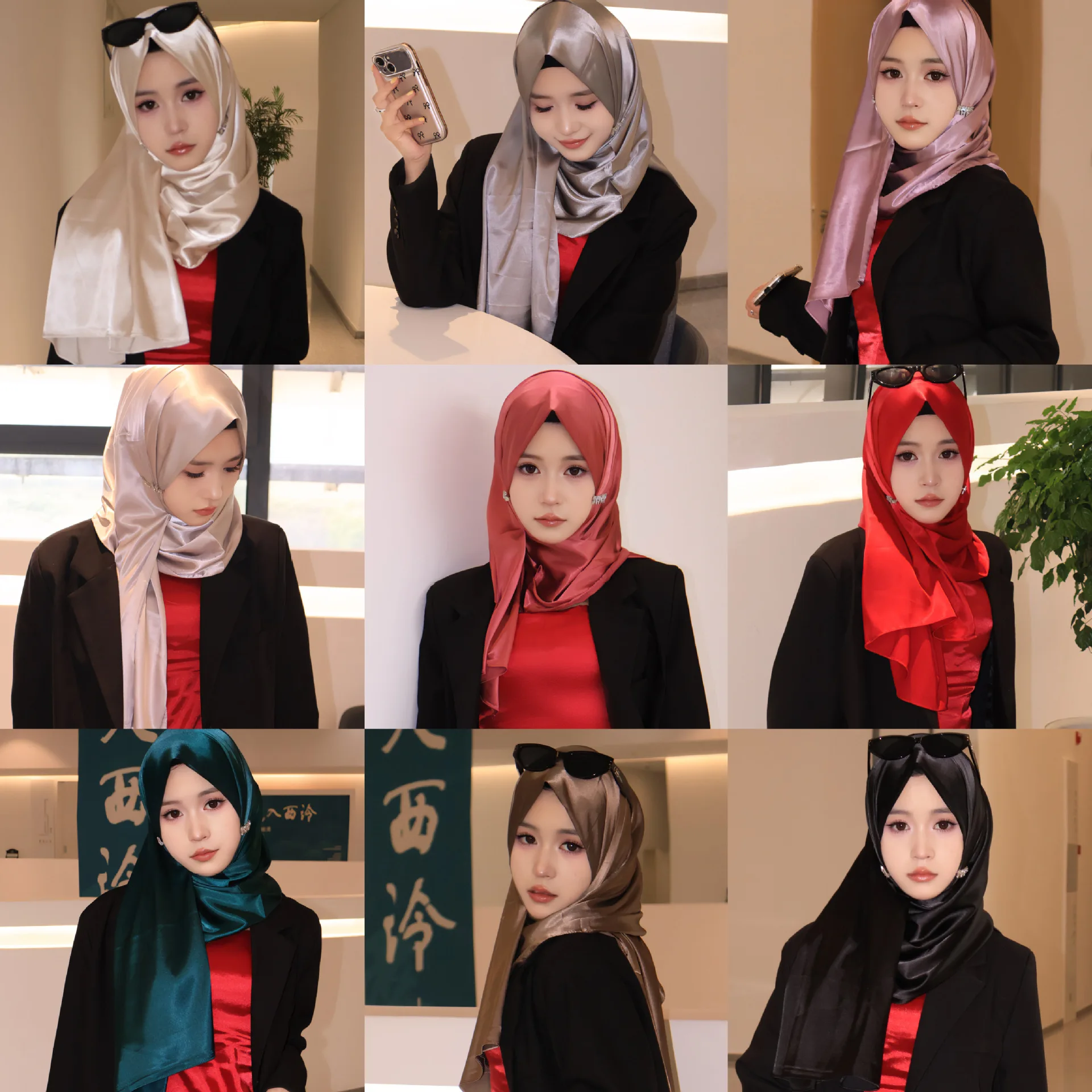 Сплошной цвет женский хиджаб мусульманский атласный длинный шарф Ближний Восток