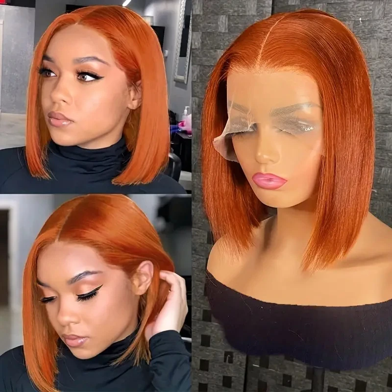 

Ginger Short Bob кружевные передние парики 100% человеческие волосы парики боб кружевные парики для женщин светлые оранжевые прямые бразильские волосы
